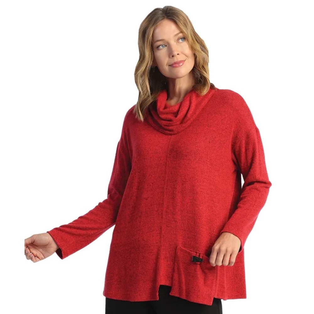 Jess & Jane Soft Brushed Cowl Neck‎ Tunic Sweater Asymmetric Lagenlook Boho